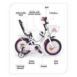 Babyhug Speedy Bicycle With Bell - Pink White| Storage Basket| Durable Brake
