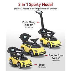 Babyhug 3 in 1 Manual Push Ride on Car with Parent Push Handle - Yellow