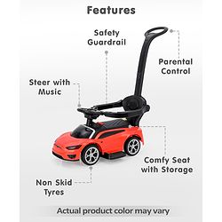 Babyhug 3 in 1 Manual Push Ride on Car with Parent Push Handle - Yellow