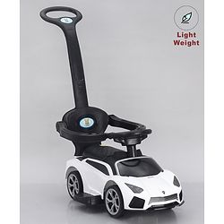 Babyhug 3 in 1 Manual Push Ride on Car with Parent Push Handle - White