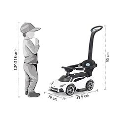 Babyhug 3 in 1 Manual Push Ride on Car with Parent Push Handle - White