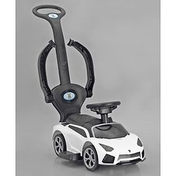 Babyhug 3 in 1 Manual Push Ride on Car with Parent Push Handle - White