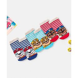 Cute Walk By Babyhug Paw Petrol Design Anti-Bacterial Ankle Length Socks Pack Of 3 - Blue & Red