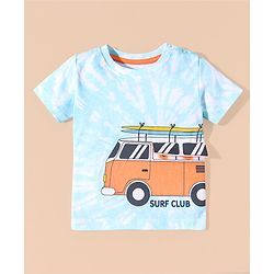 Babyhug Cotton Half Sleeves T-Shirt & Shorts Set Bus & Text Print- Blue