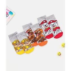 Cutewalk By Babyhug Anti Bacterial Ankle Length Non Terry Socks Paw Patrol Design Pack of 3- Grey & Red