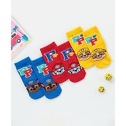 Cutewalk By Babyhug Anti Bacterial Ankle Length Non Terry Socks Paw Patrol Design Pack of 3- Yellow & Red