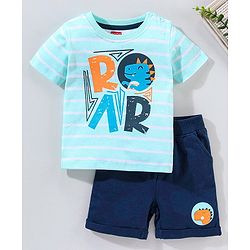 Babyhug 100% Cotton Half sleeves Roar Printed T-Shirt and Shorts - Blue