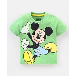 Babyhug Cotton Half Sleeves T-Shirt Mickey Mouse Print - Olive Green