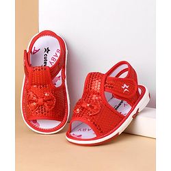 Cute Walk by Babyhug Sandals With Velcro Closure Sequins Detailing & Bow Applique - Red