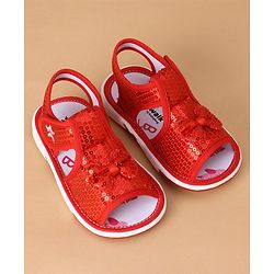 Cute Walk by Babyhug Sandals With Velcro Closure Sequins Detailing & Bow Applique - Red