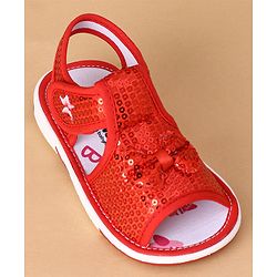 Cute Walk by Babyhug Sandals With Velcro Closure Sequins Detailing & Bow Applique - Red