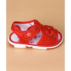 Cute Walk by Babyhug Sandals With Velcro Closure Sequins Detailing & Bow Applique - Red