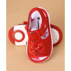 Cute Walk by Babyhug Sandals With Velcro Closure Sequins Detailing & Bow Applique - Red