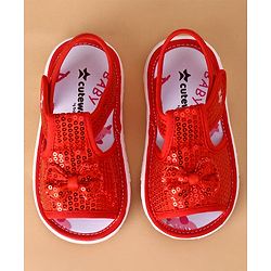 Cute Walk by Babyhug Sandals With Velcro Closure Sequins Detailing & Bow Applique - Red