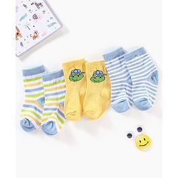 Cute Walk by Babyhug Anti Bacterial Ankle Length Non Terry Striped Socks Pack of 3 - Blue Yellow