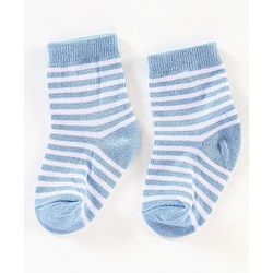 Cute Walk by Babyhug Anti Bacterial Ankle Length Non Terry Striped Socks Pack of 3 - Blue Yellow