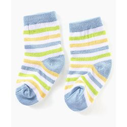 Cute Walk by Babyhug Anti Bacterial Ankle Length Non Terry Striped Socks Pack of 3 - Blue Yellow