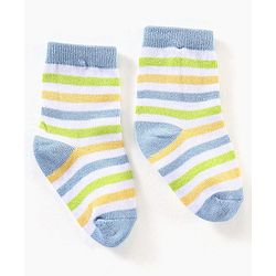Cute Walk by Babyhug Anti Bacterial Ankle Length Non Terry Striped Socks Pack of 3 - Blue Yellow