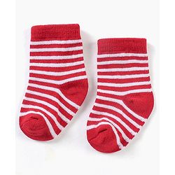 Cute Walk by Babyhug Ankle Length Anti Bacterial Striped Socks Pack Of 3 - Red Black