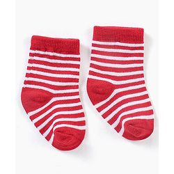 Cute Walk by Babyhug Ankle Length Anti Bacterial Striped Socks Pack Of 3 - Red Black