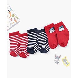 Cute Walk by Babyhug Ankle Length Anti Bacterial Striped Socks Pack Of 3 - Red Black