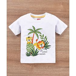 Babyhug 100% Cotton Half Sleeves T-Shirt and Knee Length Shorts Lion Print - White and Olive