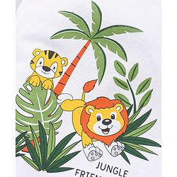 Babyhug 100% Cotton Half Sleeves T-Shirt and Knee Length Shorts Lion Print - White and Olive