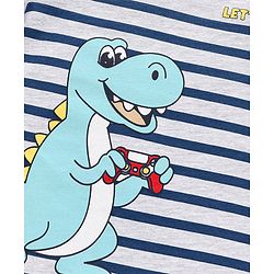 Babyhug Half Sleeves Cotton T-Shirt & Shorts Set Stripes & Dino Print - White & Blue