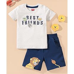 Babyhug Half Sleeve Printed T-Shirt and Shorts  Lion & Text Print - White Blue