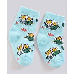 Cute Walk by Babyhug Anti Bacterial Ankle Length Non Terry Striped Socks Pack of 3  Tiger Design - Blue Orange