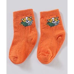 Cute Walk by Babyhug Anti Bacterial Ankle Length Non Terry Striped Socks Pack of 3  Tiger Design - Blue Orange