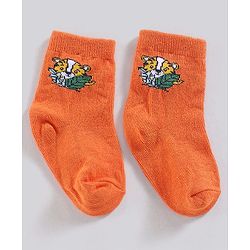 Cute Walk by Babyhug Anti Bacterial Ankle Length Non Terry Striped Socks Pack of 3  Tiger Design - Blue Orange