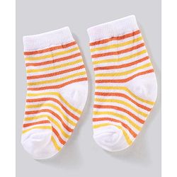 Cute Walk by Babyhug Anti Bacterial Ankle Length Non Terry Striped Socks Pack of 3  Tiger Design - Blue Orange