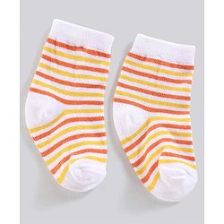 Cute Walk by Babyhug Anti Bacterial Ankle Length Non Terry Striped Socks Pack of 3  Tiger Design - Blue Orange