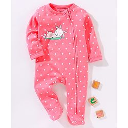 Babyhug Cotton Full Sleeves Sleepsuit Deer & Dot Print- Pink