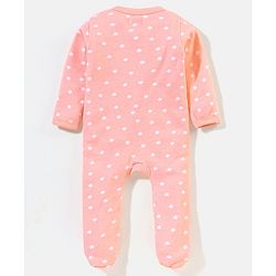 Babyhug Cotton Knit Full Sleeves Footed Sleepsuit Stars & Bear Print - Peach