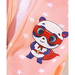 Babyhug Cotton Knit Full Sleeves Footed Sleepsuit Stars & Bear Print - Peach