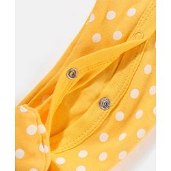 Babyhug Cotton Knit Full Sleeves Footed Sleepsuit Polka Dots & Cat Print - Yellow