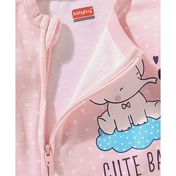 Babyhug Cotton Full Sleeves Sleepsuit Elephant Print - Peach