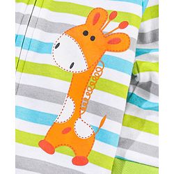 Babyhug Cotton Full Sleeves Striped Sleep Suit Donkey Embroidery- Green & Blue