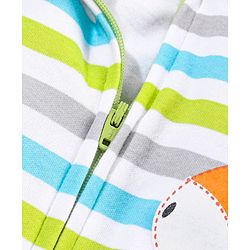 Babyhug Cotton Full Sleeves Striped Sleep Suit Donkey Embroidery- Green & Blue