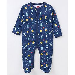 Babyhug Cotton Full Sleeves Sleep Suit Space Print- Blue