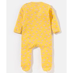 Babyhug Cotton Knit Full Sleeves Footed Sleepsuit Butterfly Print - Yellow