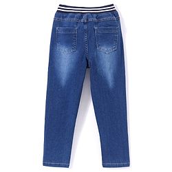 Babyhug Denim Full Length Stretchable Washed Jeans With Panda Patch- Blue