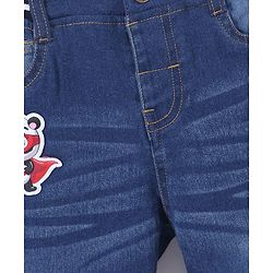 Babyhug Denim Full Length Stretchable Washed Jeans With Panda Patch- Blue