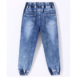 Babyhug Washed Denim Full Length Stretchable Jeans With Embroidery- Blue