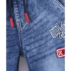 Babyhug Washed Denim Full Length Stretchable Jeans With Embroidery- Blue