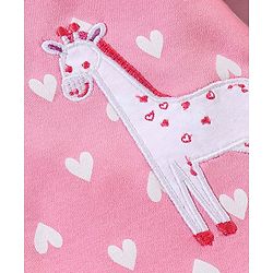 Babyhug Cotton Knit Full Sleeves Footed Sleepsuit Heart Print & Giraffe Applique - Pink