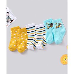 Cute Walk by Babyhug Anti Bacterial Ankle Length Striped Socks Pack of 3 - Blue Yellow