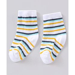 Cute Walk by Babyhug Anti Bacterial Ankle Length Striped Socks Pack of 3 - Blue Yellow